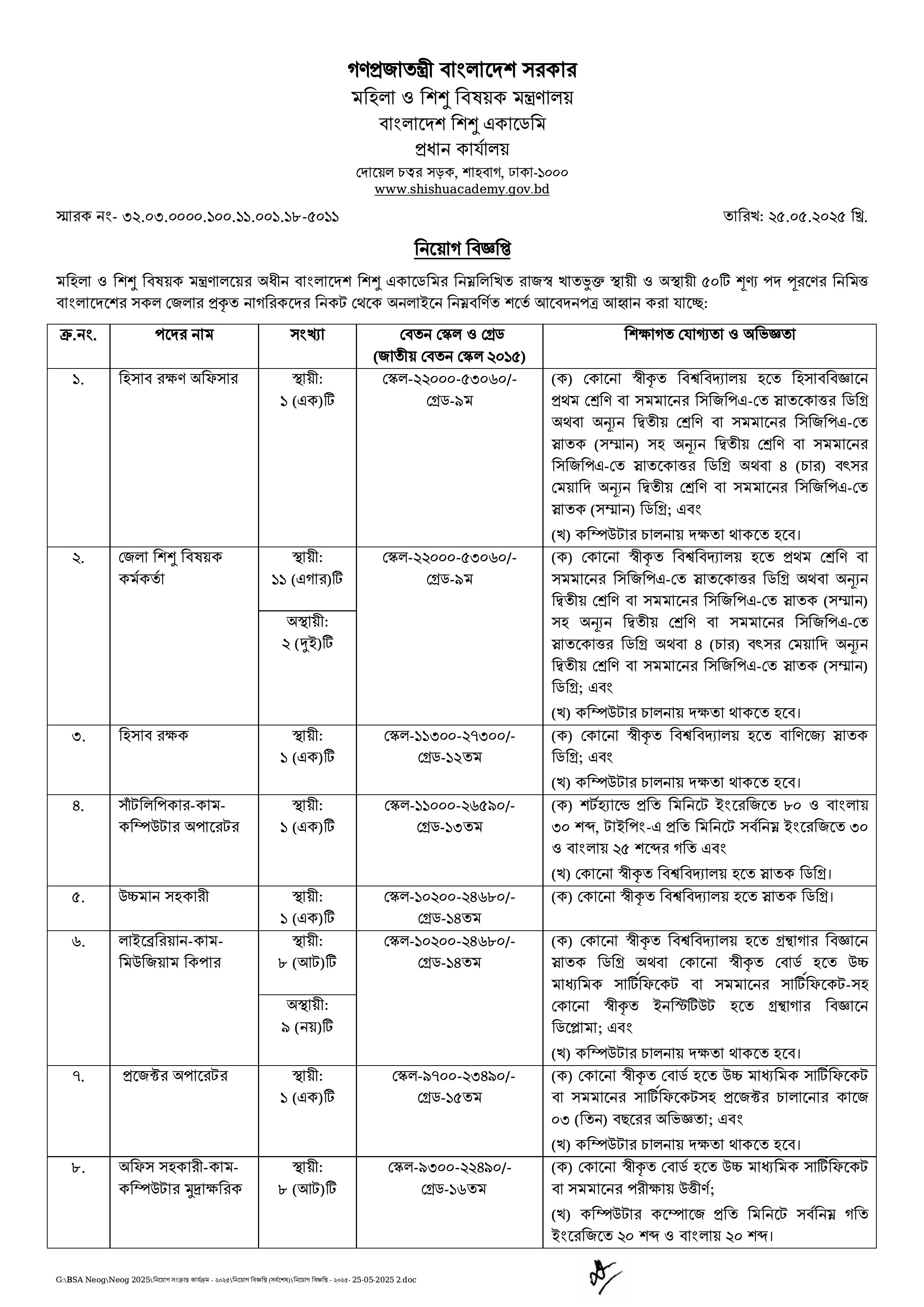 Bangladesh Shishu Academy Job Circular 2025 Image