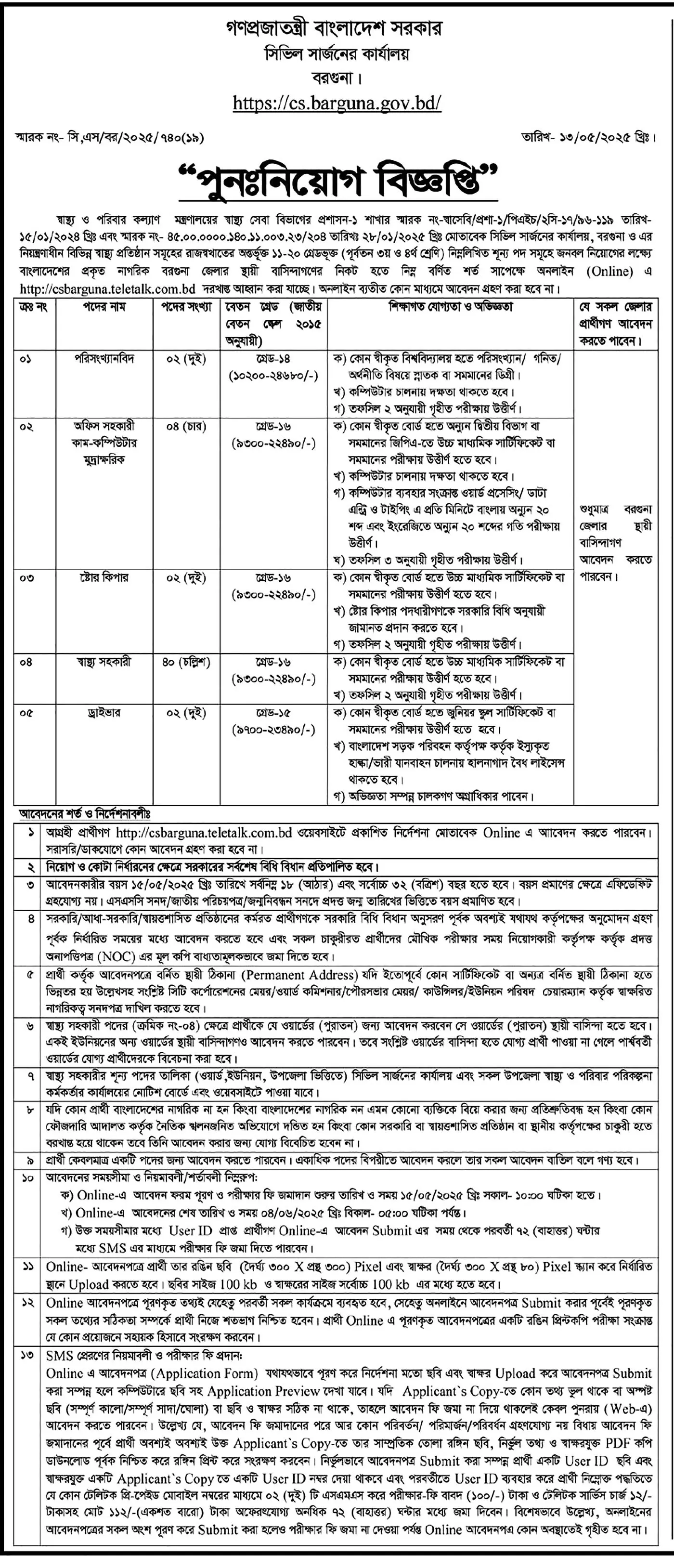 CS Barguna Job Circular